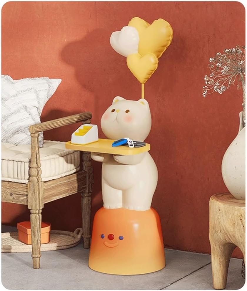Adorable Cartoon Side Table with Tray, Resin Side Table with Balloons Decor a...