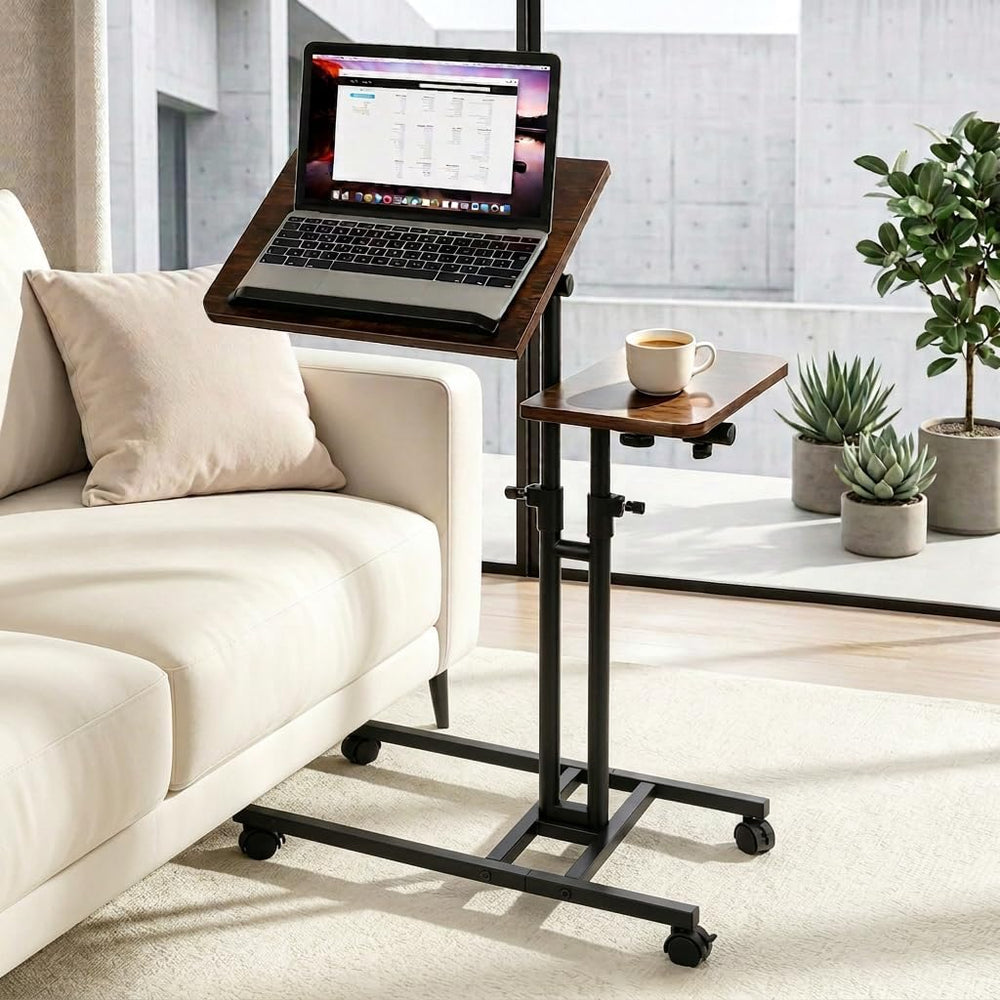 Overbed Side Table with Wheels, Adjustable Height Rolling Desk
