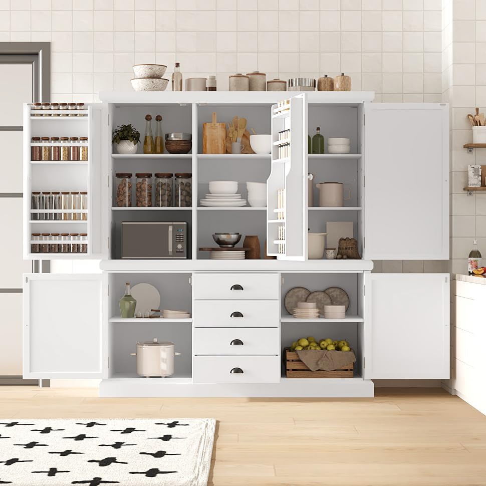 VilroCaz Freestanding Large Kitchen Pantry, Wooden Kitchen Organizers and Sto...