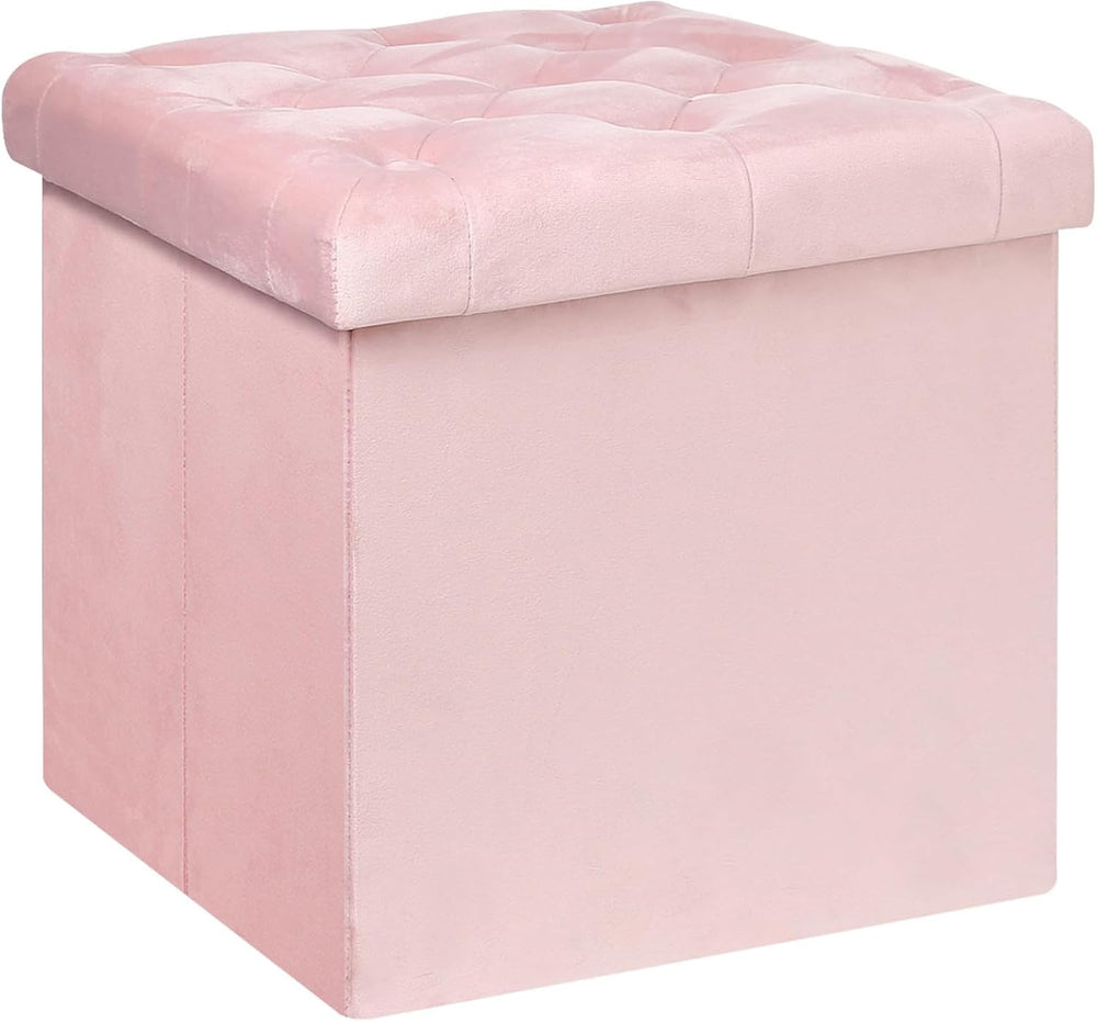 B FSOBEIIALEO Storage Ottoman Cube, Velvet Tufted Folding Ottomans with Lid, ...
