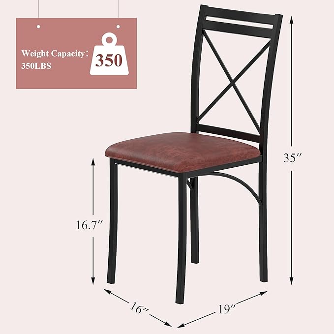 VECELO Metal Dining Chairs Set of 4, Steel Legs and PU Leather Cushion Seats ...