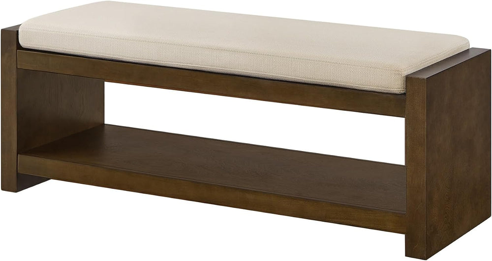 Modern Compact Bed End Bench, Accent Bench with Lower Shelf Shoe Rack, for Li...