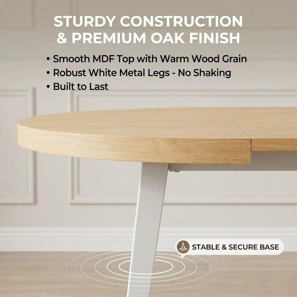 Extendable Dining Table Office Desk with Metal Legs and MDF Top, Expandable W...