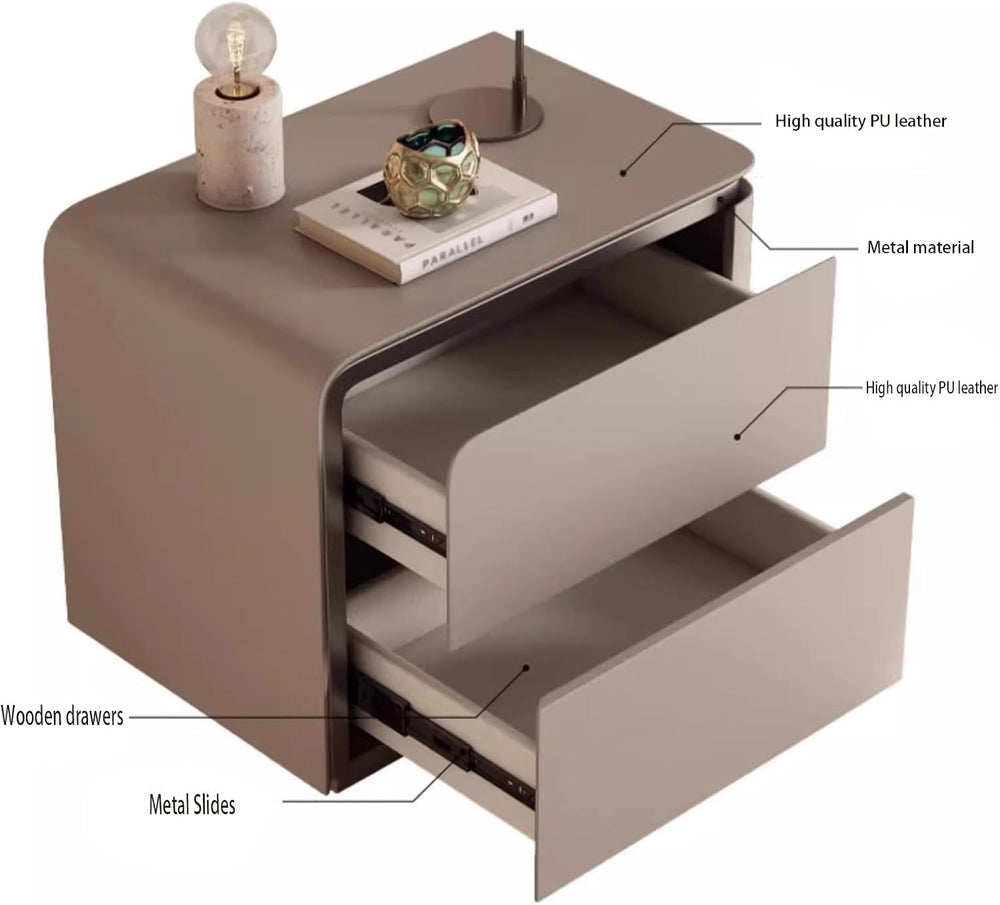 Nightstand Wooden, Bedside Table PU Finish, 2 Drawers Bedside Tables, Side Be...