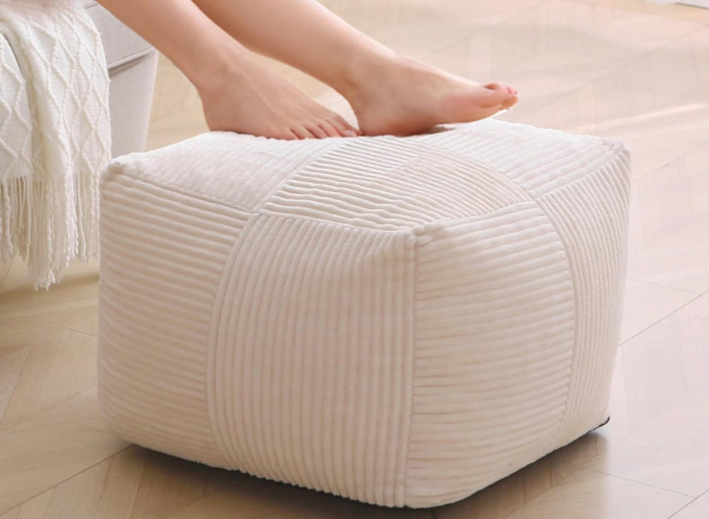 Corduroy Pouf Ottoman Foot Rest, Square Floor Pouf with Removable Cover, Soft...