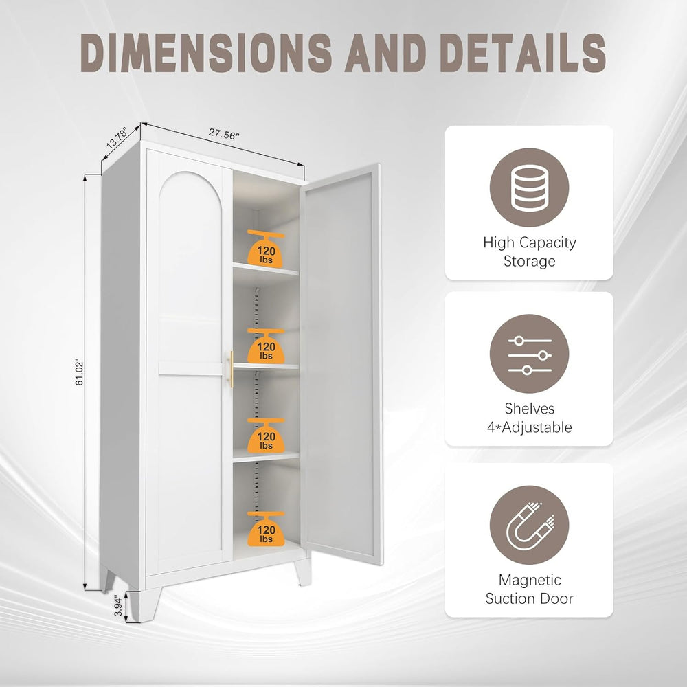 Metal Pantry Cabinet, Kitchen Pantry Storage Cabinets with 2 Door and Adjusta...