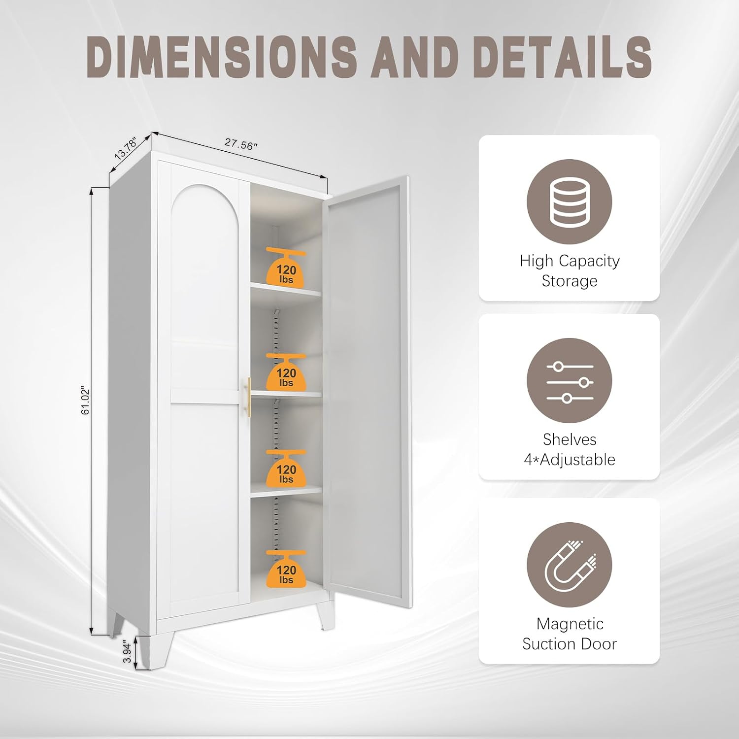 Metal Pantry Cabinet, Kitchen Pantry Storage Cabinets with 2 Door and Adjustable Shelves, Freestanding Cupboard for Kitchen, Dining Room