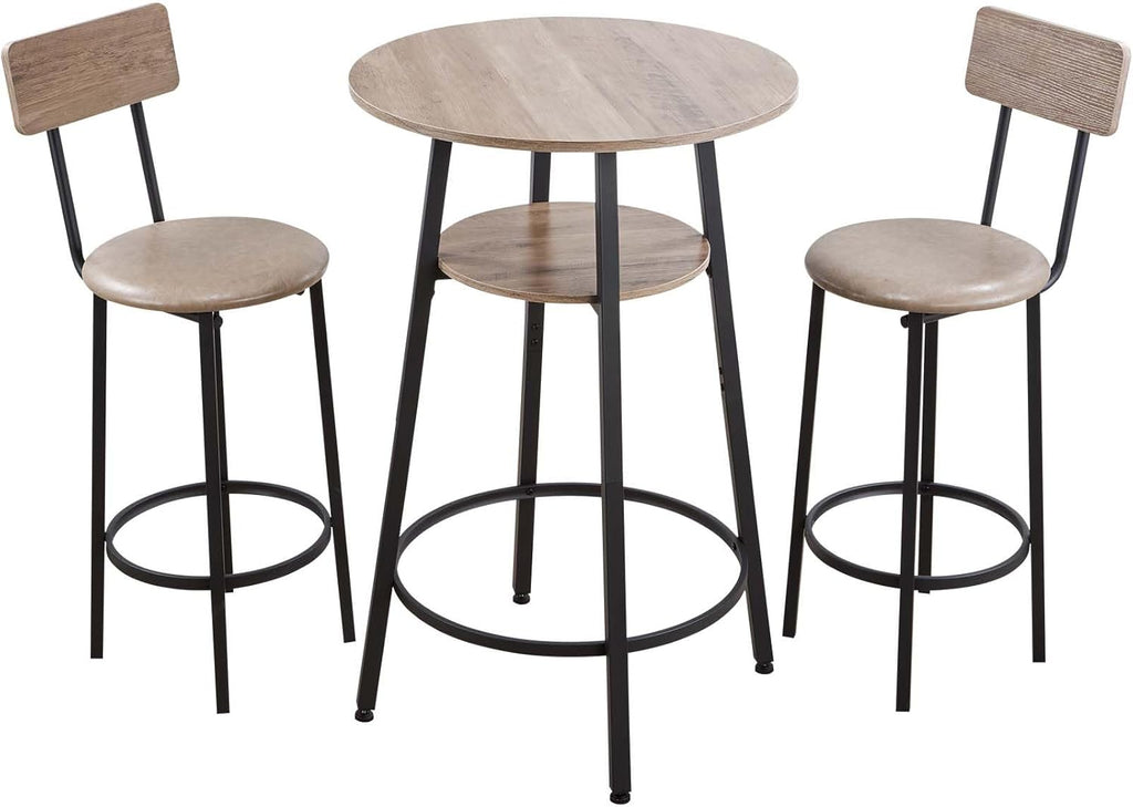 VEVOR Bar Table and Chairs Set, 3PCS 23.5″ Bars Tables Set with Rounded Corner Design, Round Pub Table with Two Stools for Office Desk, Breakfast Corner, Mini Bars, Light Gray, Black