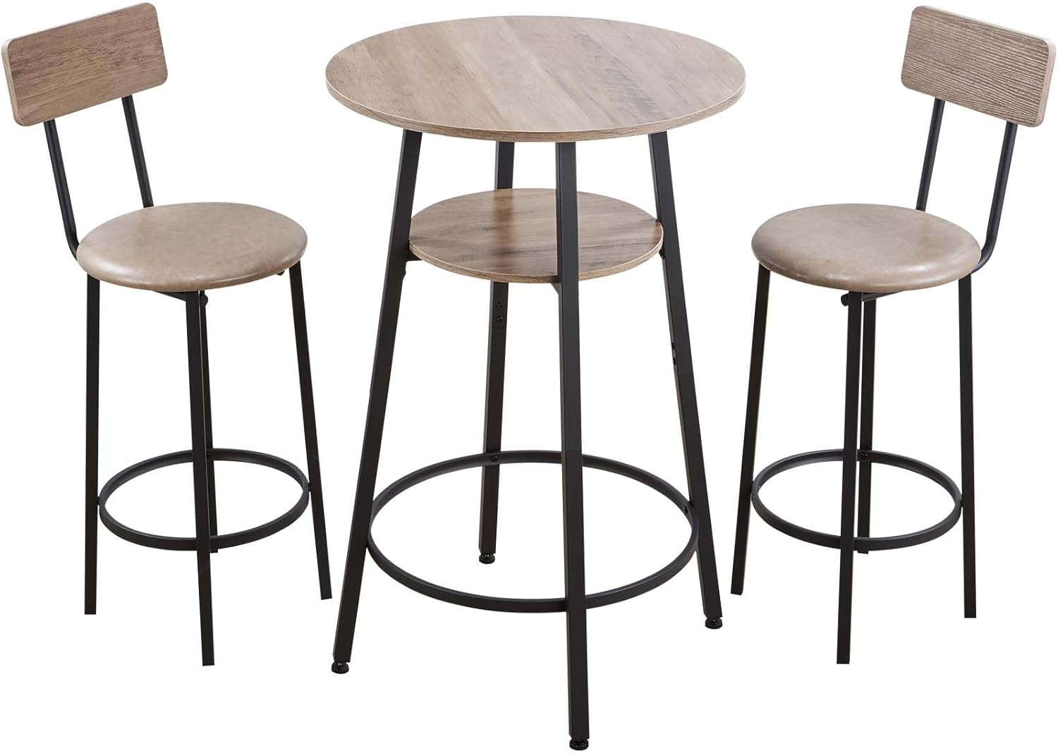 VEVOR Bar Table and Chairs Set, 3PCS 23.5″ Bars Tables Set with Rounded Corner Design, Round Pub Table with Two Stools for Office Desk, Breakfast Corner, Mini Bars, Light Gray, Black