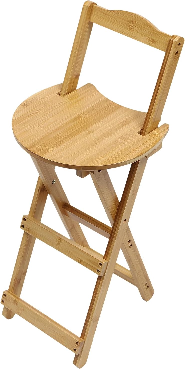 Foldable Bar Stool, 24.8 Inch Height Portable Wooden Bar Stool, Folding Kitch...
