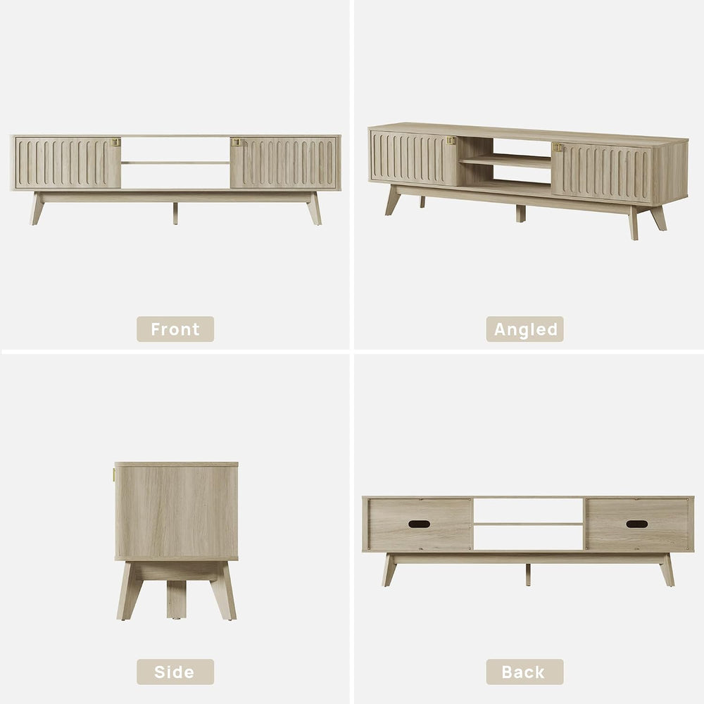SICOTAS Fluted Modern TV Stand, 70" TV Console for Living Room | Mid Cen...