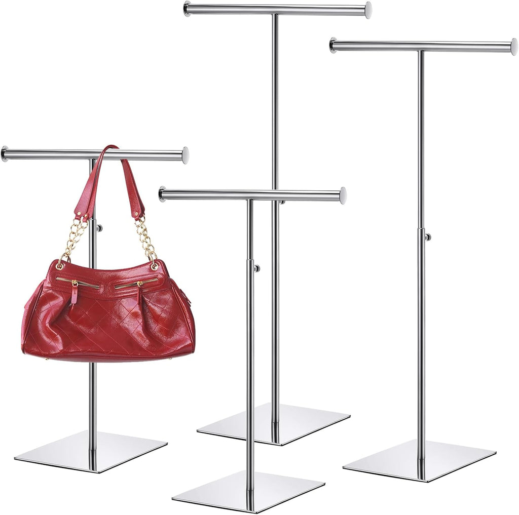 Leinuosen 4 Pcs T Shaped Purse Display Stand Necklace Display Stand Tabletop Adjustable Height Purse Hanger Rack