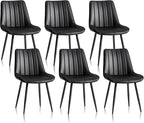CLIPOP Dining Chairs Set of 6, Upholstered Kitchen Chairs with Comfortable Faux Leather Seat, Metal Legs, Modern Black Leather Dining Chairs, Easy Assembly