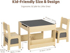 OOOK 4 in1 Kids Table and Chair Set with Storage Drawer and Book Rack | Wood Kids Craft Table with Whiteboard, Blackboard, Detachable Tabletop, Activity Table for Classroom