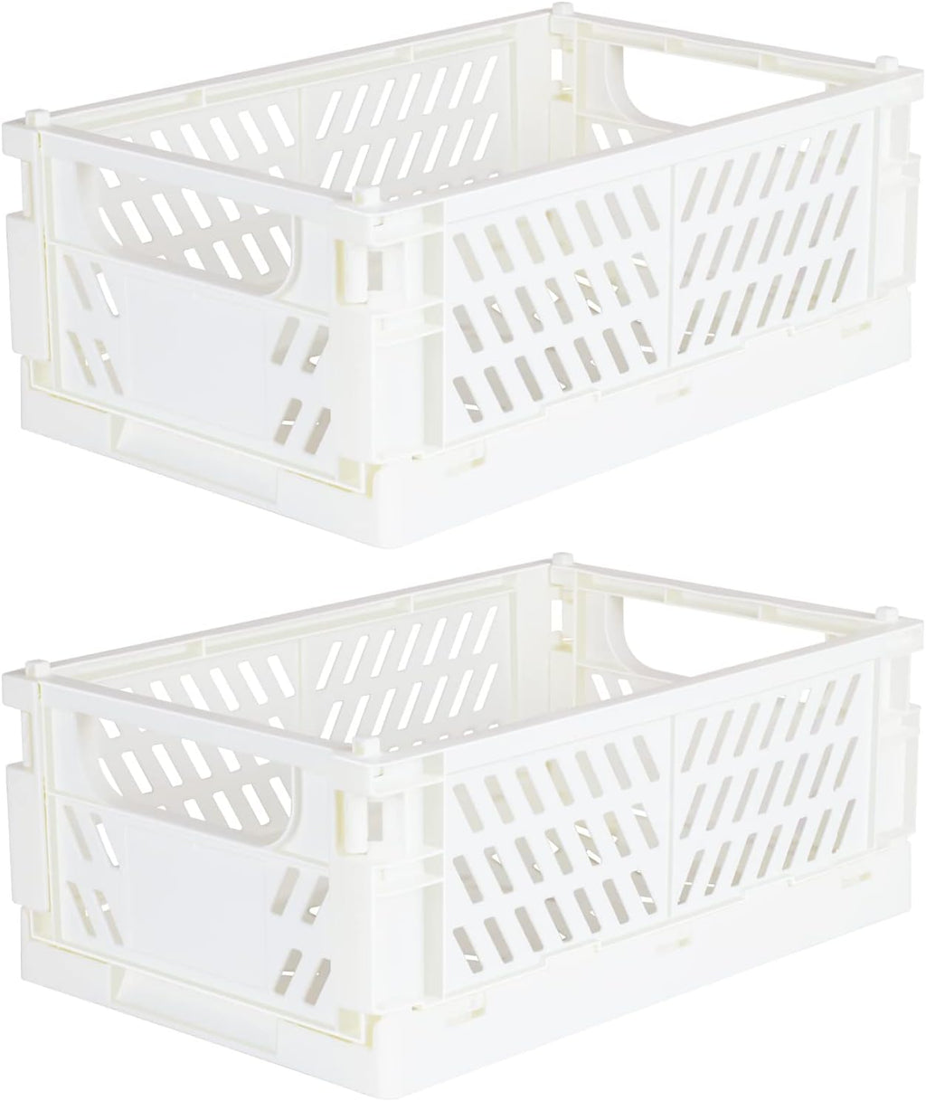 Tixill 2-Pack Mini Foldable Plastic Baskets for Organizing and Storage, Collapsible Storage Crate for Home Kitchen Bedroom Bathroom Office (9.8x6.5x3.8, White)