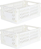 Tixill 2-Pack Mini Foldable Plastic Baskets for Organizing and Storage, Collapsible Storage Crate for Home Kitchen Bedroom Bathroom Office (9.8x6.5x3.8, White)