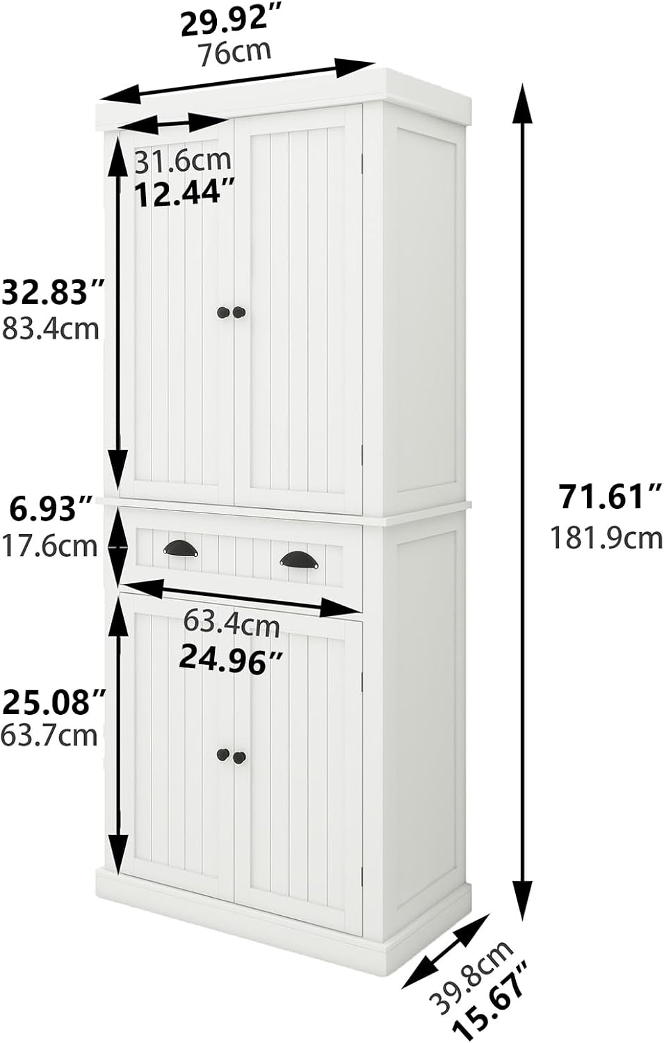 71.61" Kitchen Pantry Cabinet, Tall Storage Cabinet with 4 Doors and 1 D...
