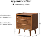 HULALA HOME Nightstand with Charging Station, Mid-Century Modern 2 Drawer and Open Shelf Bedside Tables, Wood Night Stand with USB Ports and Outlets for Bedroom, Acorn