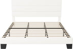 Allewie King Size Platform Bed Frame with Velvet Upholstered Headboard and Wooden Slats Support, Fully Upholstered Mattress Foundation/No Box Spring Needed/Easy Assembly, White