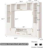 4-Piece Wall Unit TV Stand for TVs Up to 70", Modern Entertainment TV Wall Unit with Shelves, Large Wall Media Center for Living Room, White