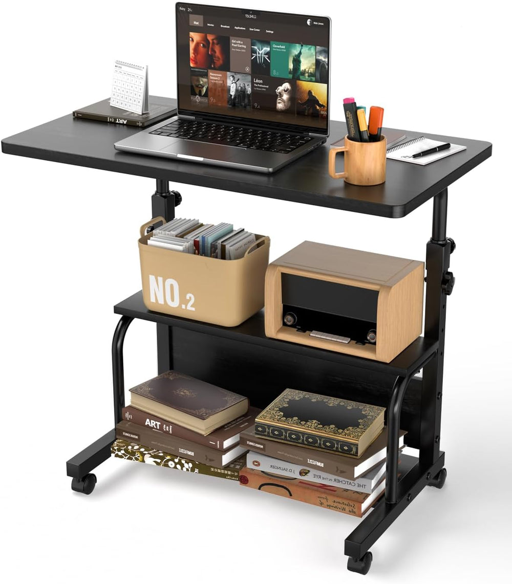QZMDSM Portable Rolling Desk on Wheels Adjustable Height Desks for Small Spac...