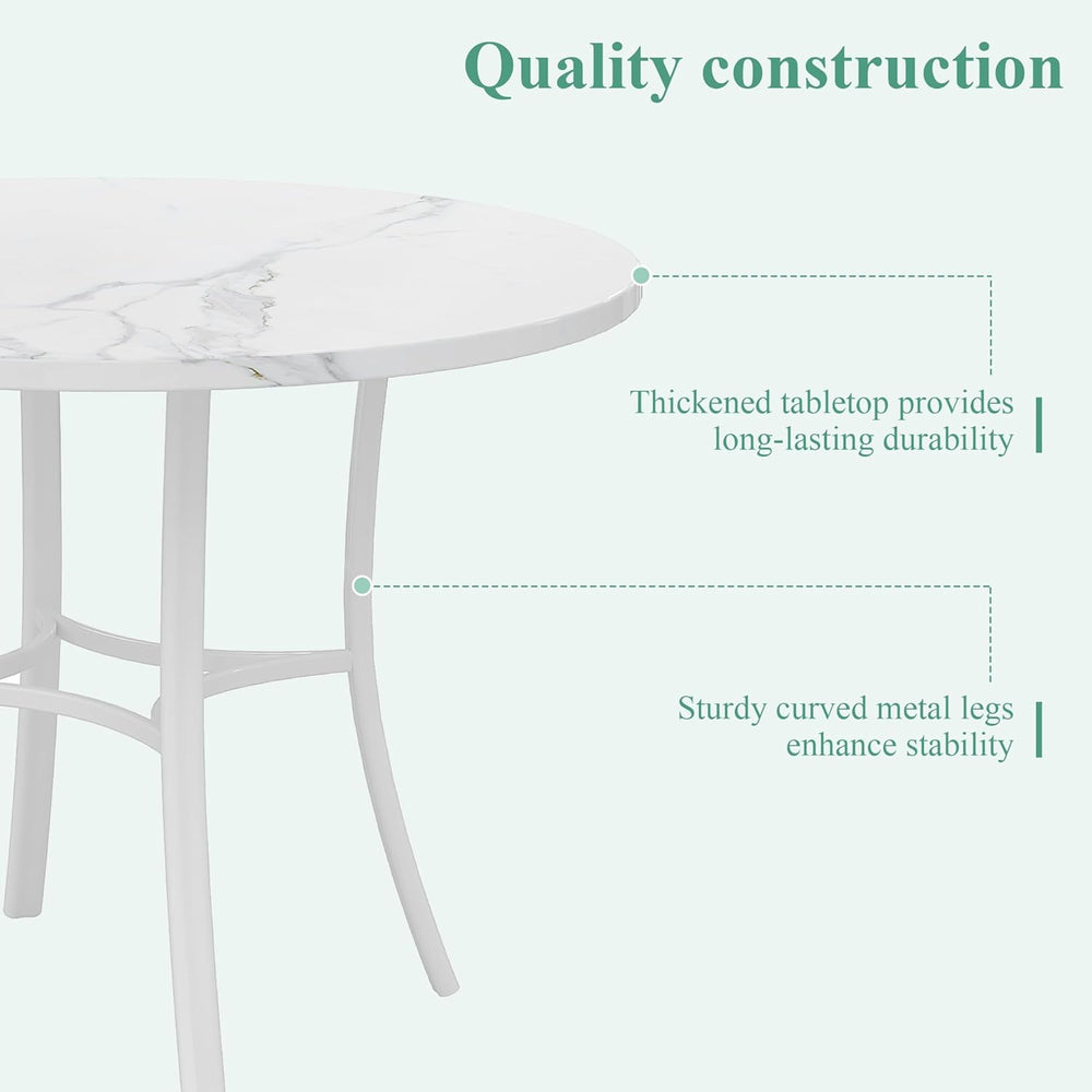 VECELO 36" Round Dining Table for 4, Faux Marble Dinette with Metal Fram...
