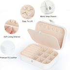Travel Jewelry Box, Small Jewelry Organizer Boxes for Women Girls, 2 Layer Travel Jewlery Case, PU Leather Mini Portable Jewerly Storage Display Holder for Earrings, Ring, Necklaces, Bracelets White1