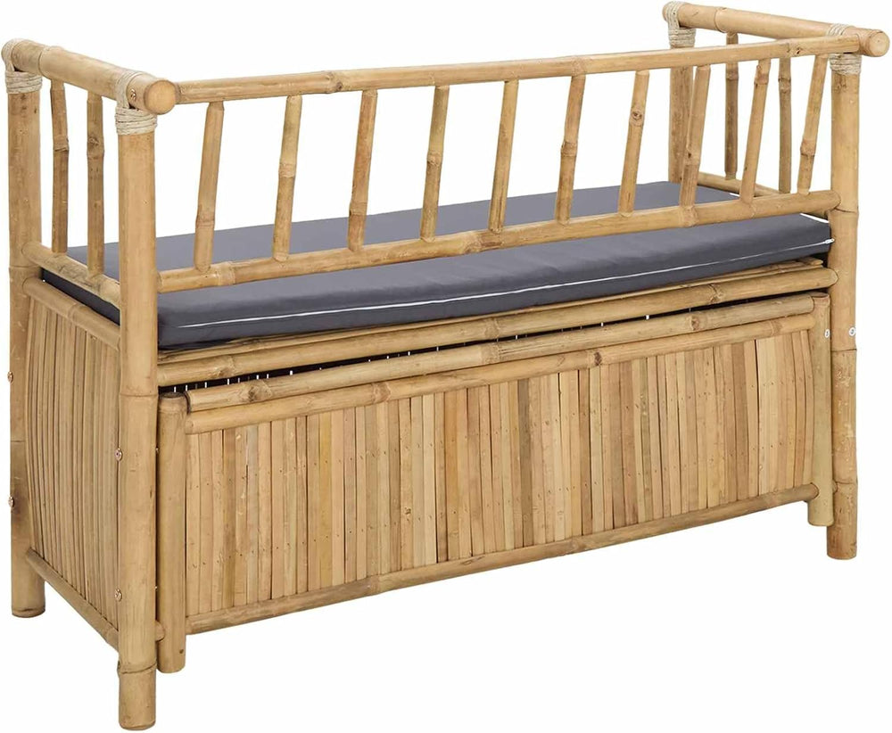 Bamboo Garden Storage Bench 110 x 47 x 80 cm, Outdoor Patio Seat with Hidden ...