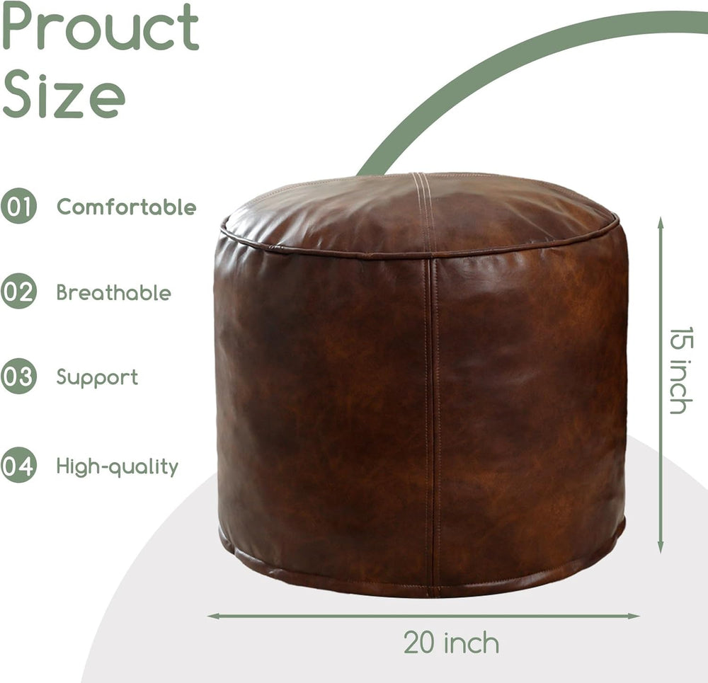 HIGOGOGO Round Stuffed Pouf Ottoman, Pu Leather Poufs with Foam Chunk Filling...