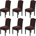 H.VERSAILTEX Velvet Dining Chair Covers Stretch Chair Covers for Dining Room Set of 6 Parson Chair Slipcovers Chair Protectors Covers Dining, Soft Thick Solid Velvet Fabric Washable, Brown