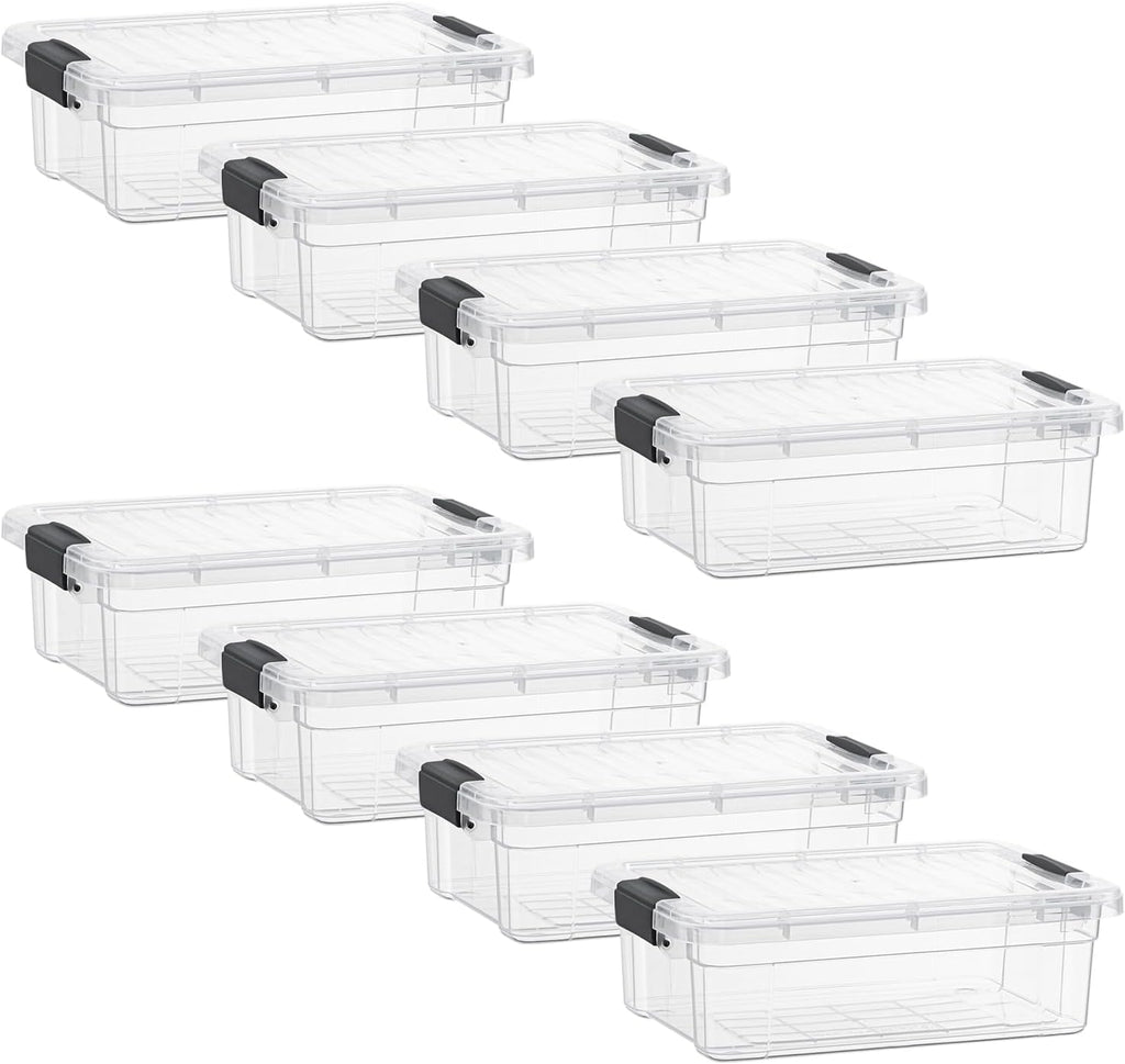 Superio Clear Storage Boxes with Lids, 4.5 Quart Plastic Container Bins for Organizing, Stackable Crates, BPA Free, Non Toxic, Odor Free, Organizers for Home, Office and Dorm, 8 Pack