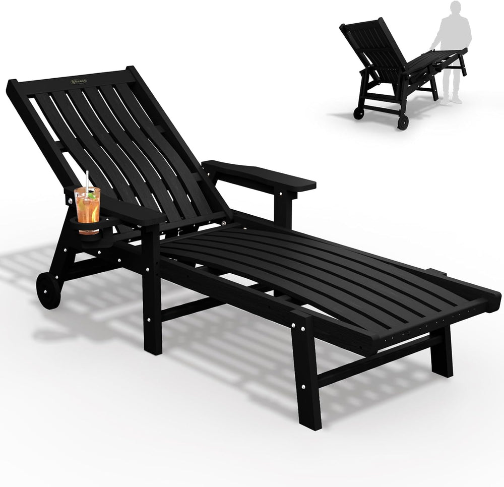 THOEOE Patio Chaise Lounge Chair,HDPE Lounge Chair Outdoor with Wheels | Over...