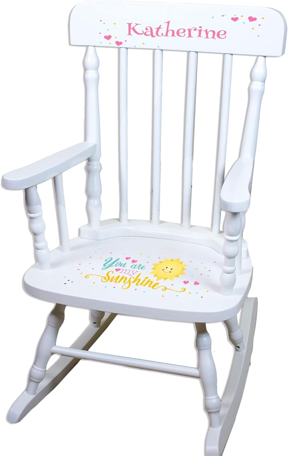 Girl's Personalized White Wood Rocking Chair Toddler Baby Gift (You are My Sunshine)