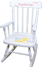 Girl's Personalized White Wood Rocking Chair Toddler Baby Gift (You are My Sunshine)