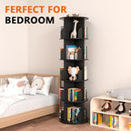 Nidouillet Rotating Bookshelf Tower, 5 Tier Spinning Bookcase Lazy Susan, Revolving 360 Book Shelf Storage Round Organizer, Vertical Rotate Turning Corner Book Case for Small Space, Black
