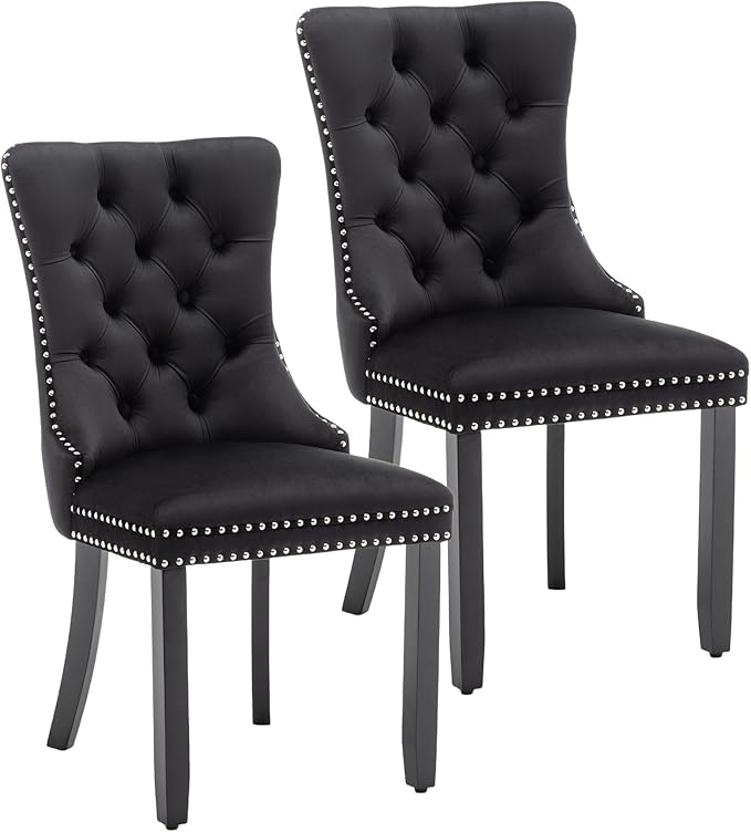 Mid Century Modern Dining Chair Set of 2 Velvet Upholstered Dining Accent Cha...
