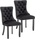 Mid Century Modern Dining Chair Set of 2 Velvet Upholstered Dining Accent Chair Farmhouse Dining Chairs with High Back and Nailhead Trim for Kitchen, Living Room, Bedroom (Black)