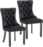 Mid Century Modern Dining Chair Set of 2 Velvet Upholstered Dining Accent Chair Farmhouse Dining Chairs with High Back and Nailhead Trim for Kitchen, Living Room, Bedroom (Black)