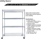 NSF Commercial 4-Tier Wire Shelving with Wheels, 60"x24"x72" Heavy Duty Metal Shelves 3200 lbs Max Capacity, Chrome Storage Rack for Garage Kitchen Pantry Warehouse
