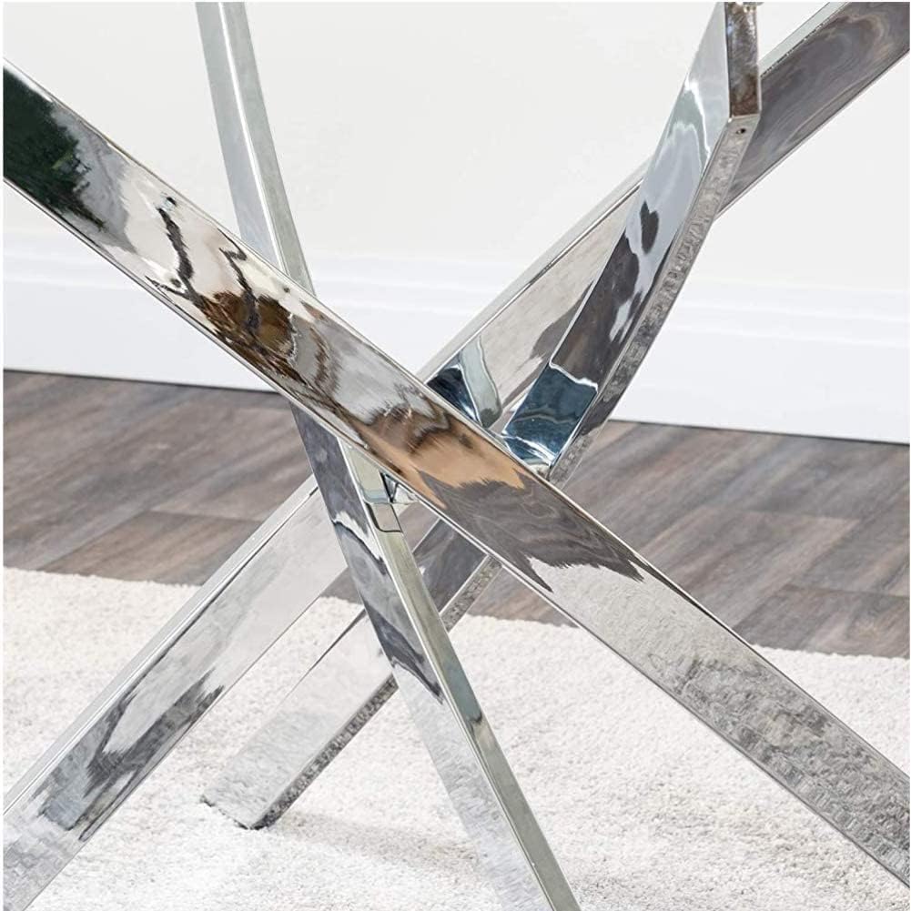 31.5" Round Glass Dining Table for 2-4, Tempered Glass Kitchen Tabletop with Chrome Legs, Clear Modern Small Circle Table for Apartment, Dining Room (Silver)
