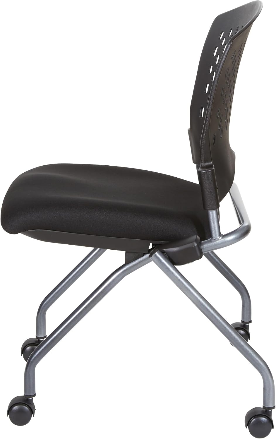 Office Star Deluxe Ventilated Plastic Wrap Around Back Folding Nesting Chair 2 Pack, Coal FreeFlex Fabric