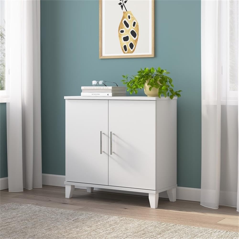 Bush Home Somerset Small Accent Storage Cabinet with Doors and Shelves in Whi...