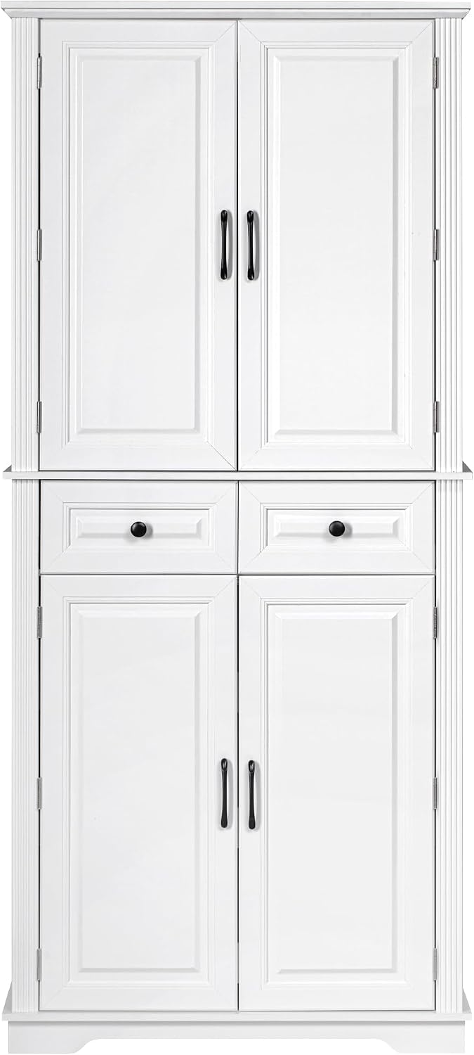 Kitchen Pantry with 3 Pull Out Cabinet Organizers, Farmhouse Freestanding Sto...