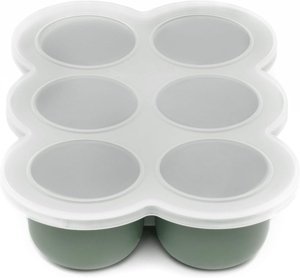 WeeSprout Silicone Baby Food Freezer Tray with Clip-on Lid - Perfect Storage Container for Homemade Baby Food, Vegetable & Fruit Purees, and Breast Milk (Matte Green, Six 3 Ounce Sections)