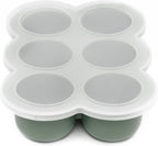 WeeSprout Silicone Baby Food Freezer Tray with Clip-on Lid - Perfect Storage Container for Homemade Baby Food, Vegetable & Fruit Purees, and Breast Milk (Matte Green, Six 3 Ounce Sections)