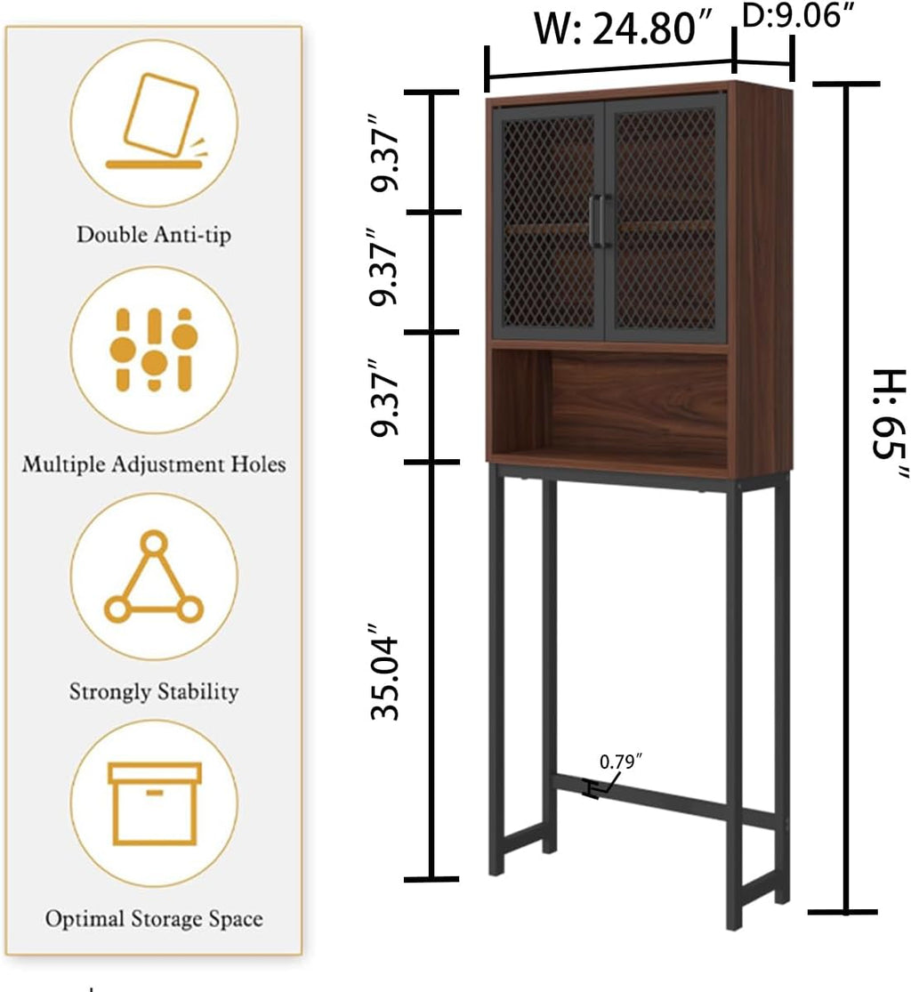 Launica Over The Toilet Storage Cabinet, Bathroom Organizer Over Toilet, Wood Metal Industrial Bathrooms Space Saver Shelf, Freestanding Bathrooms Cabinet Above Toilet wtih Rack, Walnut