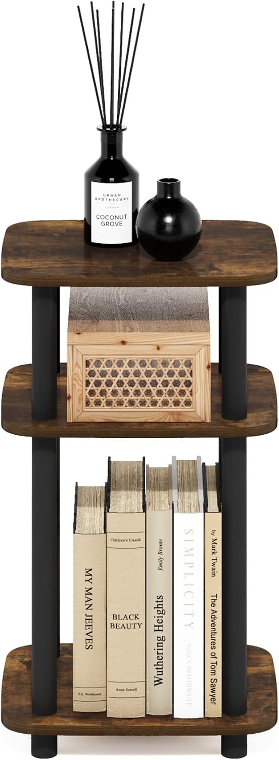 Furinno JUST 3-Tier Telephone Table, Turn-N-Tube Toolless Side Table with Ope...