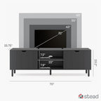 Fluted Wood TV Stand - Soft-Close Doors & Adjustable Shelves TV Console with Storage - Cable Management Entertainment Center - Fluted Doors Hide Components Media Stand - Black, 70