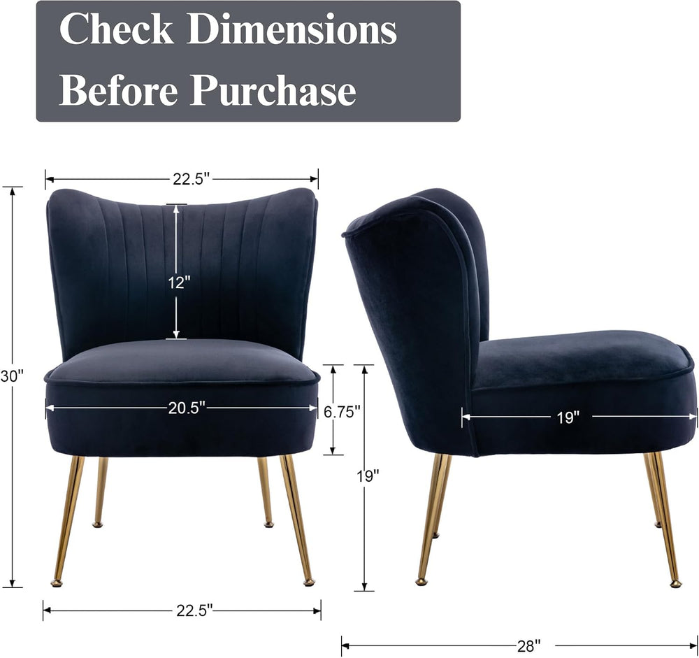 Velvet Accent Chair Set of 2 Comfy Living Room Chair Armless Slipper Chair Mi...