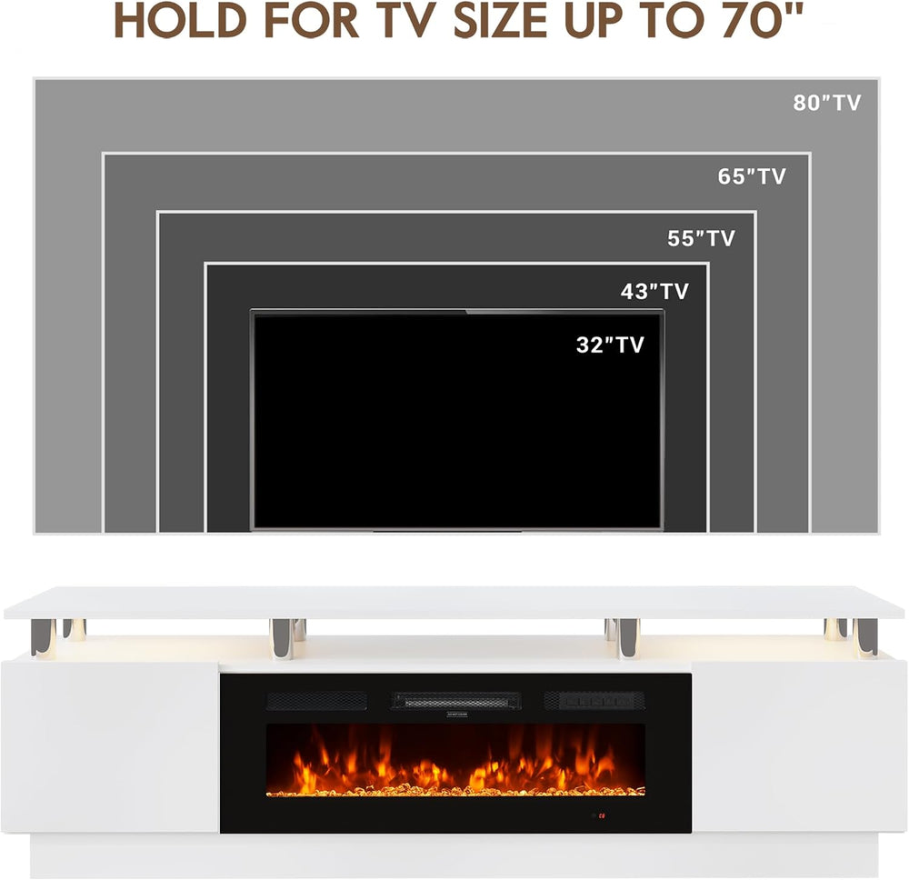70" Fireplace TV Stand for TVs UP to 80", Electric Fireplace Entert...